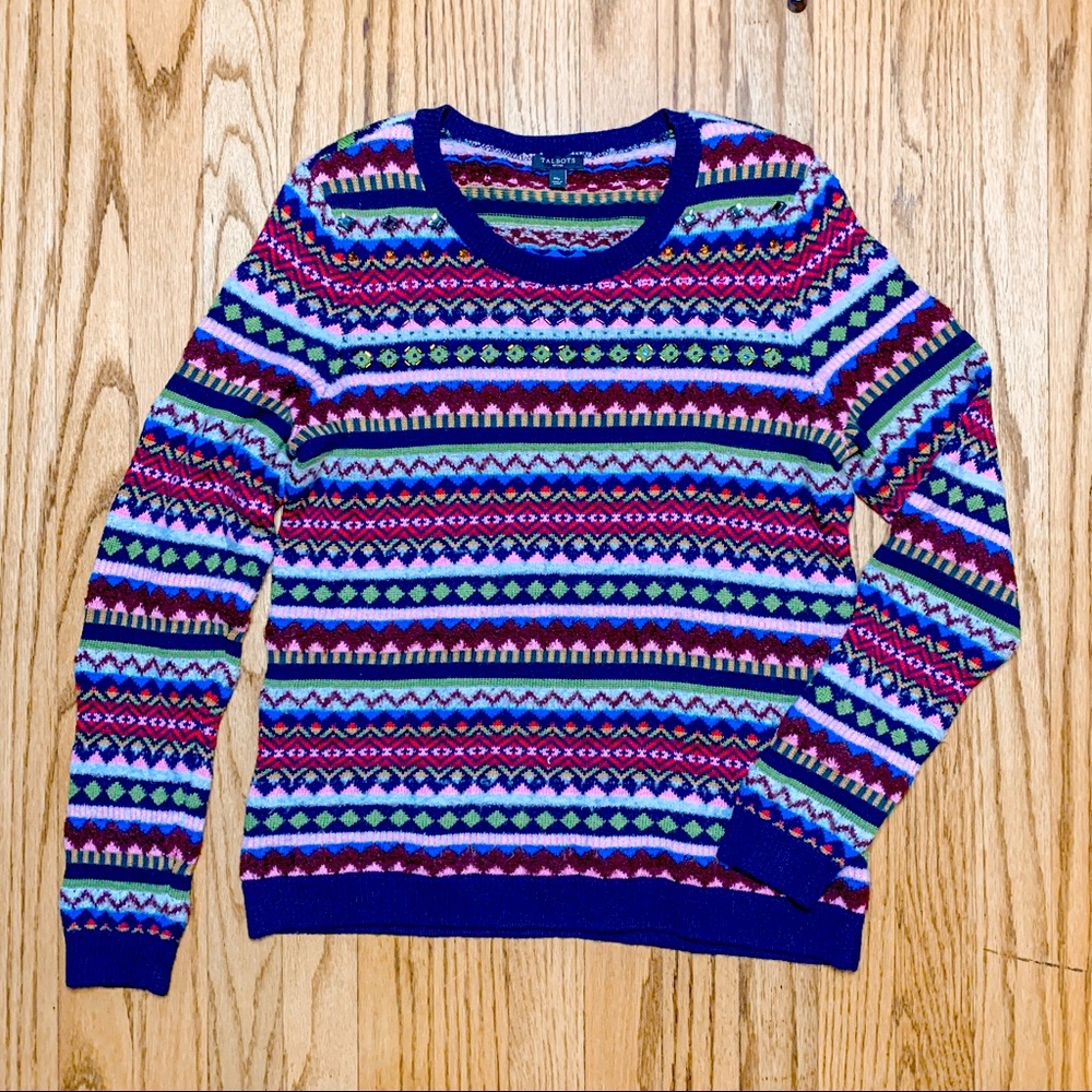 Talbots | Fair Isle Beaded & Striped Sweater